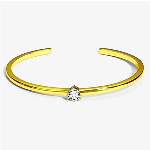 Gold Solitaire Zircon Cuff Bangle Simple Plain Adjustable Bracelet